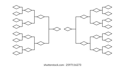 Simple triangle black tournament bracket template for 16 teams isolated on white