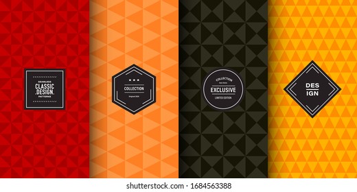 Simple triangle patterns. Set of seamless vector retro style color. Summer fashion background design.  