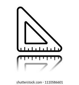 simple triangle, ruler. Black icon with mirror reflection on white background