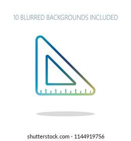 simple triangle, ruler. Colorful logo concept with simple shadow on white. 10 different blurred backgrounds included