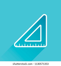 simple triangle, ruler. Gray icon with long shadow in bottom left corner on blue background