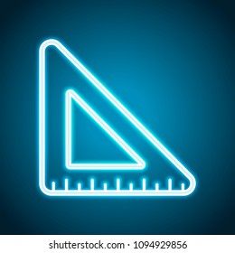 simple triangle, ruler. Neon style. Light decoration icon. Bright electric symbol