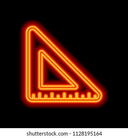 simple triangle, ruler. Orange neon style on black background. Light icon