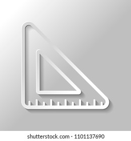 simple triangle, ruler. Paper style with shadow on gray background