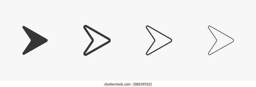 Simple triangular arrow set. Cursor for web. Pointer icon isolated in white background. Smooth arrow sign for web interface and navigation. Vector illustartion