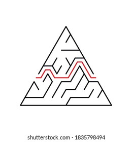 A simple triangular maze with a solution. Puzzle for children