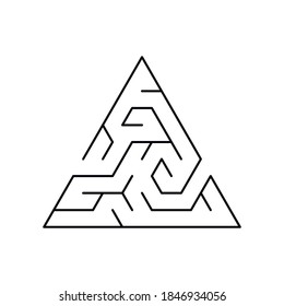 A simple triangular maze with a solution. Puzzle for children
