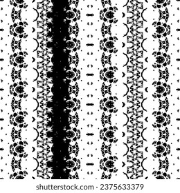 Simple Tribal Geo Vector. Doodle Ink Art Print. Ethnic Design Ink Pattern. Ethnic Dark Doodle Batik. Black Colour Ink Scribble Textile. Black Color Geometric Pattern. Seamless Dark Native Design