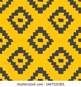 Simple tribal geometric design. Vector ethnic seamless pattern of orange and grey color.