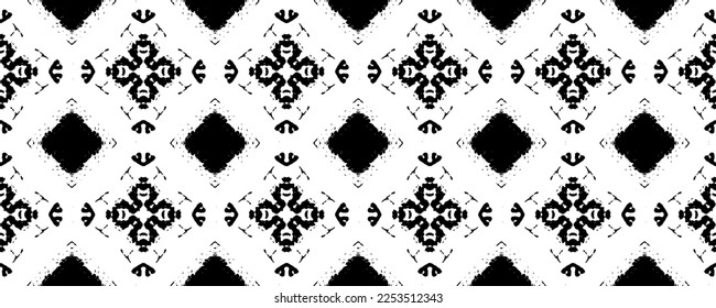 Simple Tribal Ikat Batik. Native Ink Doodle Vector. Abstract Design Ink Pattern. Black Color Doodle Pattern. Ethnic Dyed Print. Black Colour Dark Scribble Textile. Abstract Dark Doodle Vector