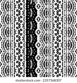 Simple Tribal Ink Vector. Ethnic Geo Dark Print. Doodle Design Ink Pattern. Black Color Indian Pattern. Native Ink Scribble Batik. Black Colour Art Doodle Pattern. Seamless Art Ethnic Design