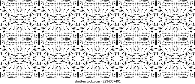 Simple Tribal Line Batik. Black Colour Dark Doodle Textile. Ethnic Ink Scribble Vector. Ethnic Ikat Print. Doodle Stripe Ink Pattern. Black Color Bohemian Pattern. Seamless Dark Doodle Vector