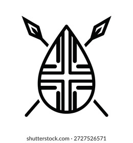 Escudo tribal simple con elemento de diseño de logotipo de lanza en blanco y negro