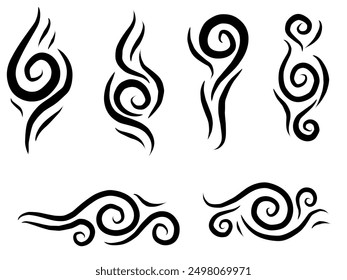 Conjunto de colección de tatuaje tribal simple. Dibujado a mano en línea de pincel negro.