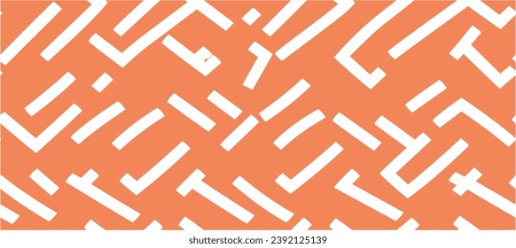 Einfache Stickereilinien aus Stammfäden in Diamantform. Abstrakter orangefarbener Hintergrund mit der Linie Monochrome Orange. Nahtlos.