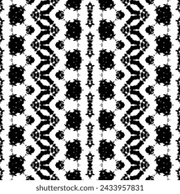 Simple Tribal Wavy Batik. Ethnic Boho Ink Batik. Black Color Doodle Pattern. Seamless Stripe Ink Pattern. Black Colour Art Scribble Textile. Ethnic Dark Doodle Vector. Abstract Dark Native Vector