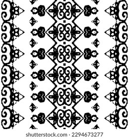 Vector de onda tribal simple. Patrón mexicano de color negro. Batik de Burbujas Étnicas Oscuras. Patrón de tinta nativa étnica. Textura de Doodle de tinta de color negro. Batik de tinta abstracta. Resumen Vector de Doodle Oscuro