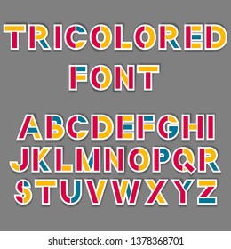 Simple tricolored sticker font. vector illustration - eps 10