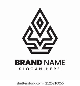 un sencillo logotipo trident con una combinación de diamantes y cuernos de búfalo para formar un logotipo con un patrón triangular