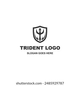 Simple trident in shield logo design vector on white background