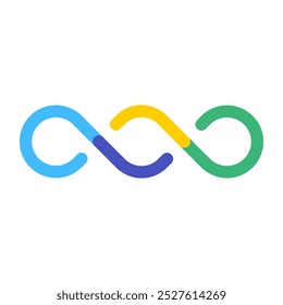 Simple triple infinity sign in blue purple yellow and green colors in modern and minimalist style