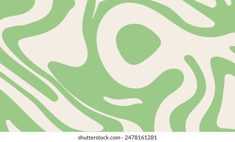 Simple trippy background with green wavy lines pattern. Abstract groovy backdrop in retro 60-70s style. Cool funky ripple stripes design.