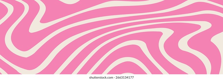 Fundo simples trippy com padrão de linhas onduladas rosa. Fundo groovy abstrato no estilo retro 60-70s. Design de listras de ondulação funky legal.
