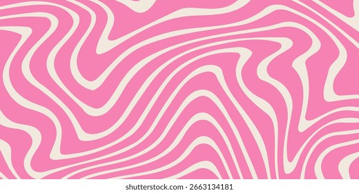 Fundo simples trippy com padrão de linhas onduladas rosa. Fundo groovy abstrato no estilo retro 60-70s. Design de listras de ondulação funky legal.