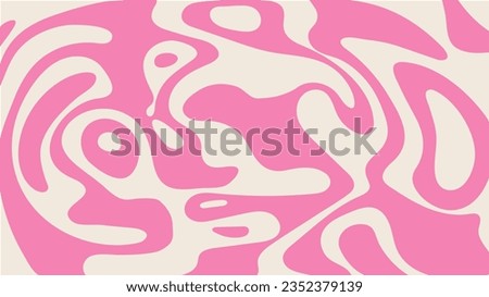 Simple trippy background with pink wavy lines pattern. Abstract groovy backdrop in retro 60-70s style. Cool funky ripple stripes design.