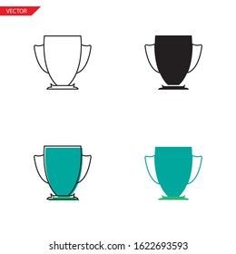 Simple trophy cup icon on white background 4 types such as outline, black, color, outline and color. Vector illustration.