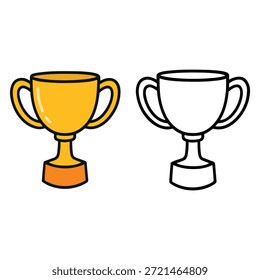 Ilustración simple de la taza del trofeo con una versión coloreada y una versión del contorno, estilo limpio y mínimo conveniente para los iconos, las pegatinas, los gráficos de los deportes, el contenido de los niños, y las páginas para colorear.