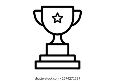 Ícone de troféu simples exibindo sucesso, conquista e vitória em preto e branco.