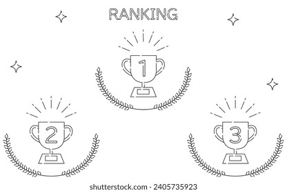 Einfaches Symbol für Trophäen- und Lorbeerranking, 1.-3. Platz, Vektorgrafik