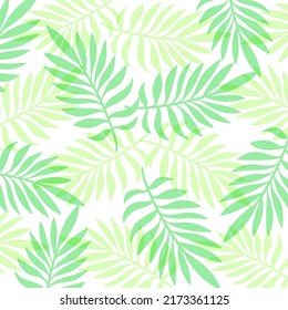 Sencillo Fondo De Hojas Tropicales. Fondo abstracto con hojas de palmeras superpuestas de color verde y de menta. Vector de fondo de escritorio exótico de verano.