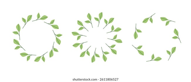 Simple tropical leaves circle frame. Bright illustration for card, invitation card for wedding, birthday and other holiday