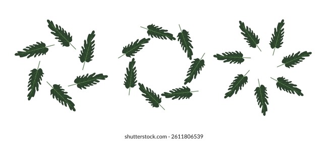Simple tropical leaves circle frame. Bright illustration for card, invitation card for wedding, birthday and other holiday