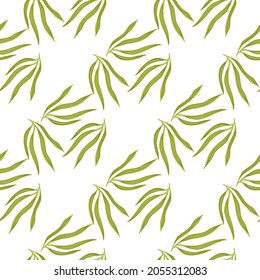 Simple tropical leaves semless pattern. Exotic hawaiian wallpaper. Abstract tropic leaf isolated on white background. Design for fabric, textile print, wrapping, cover. Vector illustration.