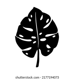 Simple tropical monstera leaf illustration. Hand drawn vector clipart. Botanical doodle