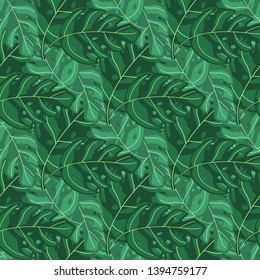 Simple tropical monstera leaves seamless repeat pattern . Exotic plant. Summer design for fabric, textile print, wrapping paper, children textile. Vector illustration