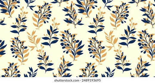 Simple tropical pattern with abstract shape branches leaves. Vector hand drawing sketch. Creative unique floral stems seamless print on a light background. Design for fashion, fabric, textiles