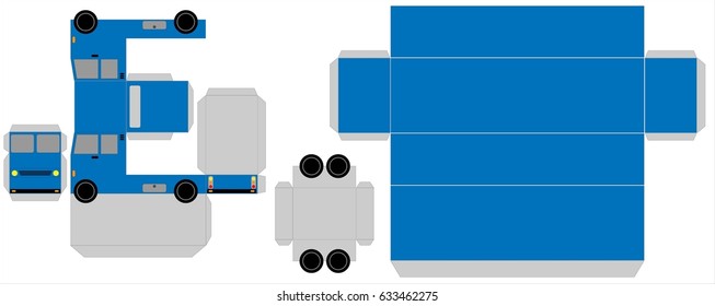 Simple Truck paper model trailer and Container on white background
