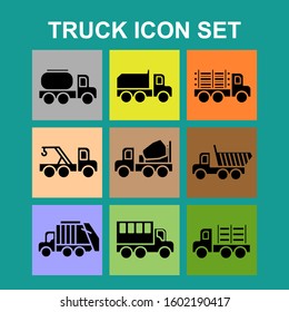 Simple Truck Set with colorful background. Related Vector Icons for Your Design.