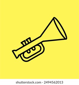 simple trumpet icon, line vector isolated on yellow background. trendy and modern design