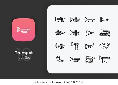 Simple trumpet line icon set