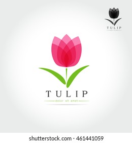 Simple Tulip bud with leaves design for logo, emblem or sign on white background Vector illustration