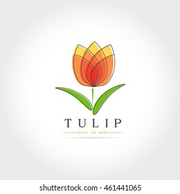 Simple Tulip bud with leaves design for logo, emblem or sign on white background Vector illustration