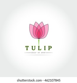 Simple Tulip bud with leaves design for logo, emblem or sign on white background Vector illustration