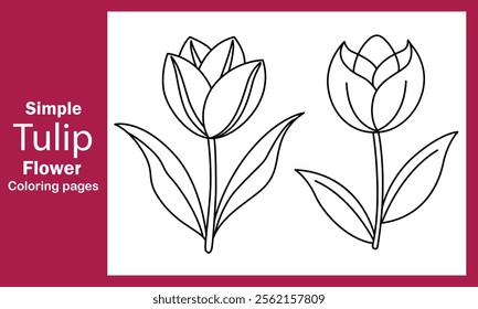 "Simple Tulip Flower Coloring Pages - Perfect for Kids, Beginners, and Floral Art Enthusiasts"