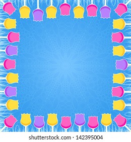Simple Tulip Flower Frame on Light Blue Background