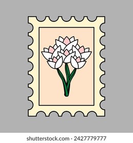 simple tulips flowers design in a vintage stamp post, postage flower